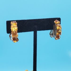 Vintage Topaz amber colored rhinestone clip on earrings fabulous glam
